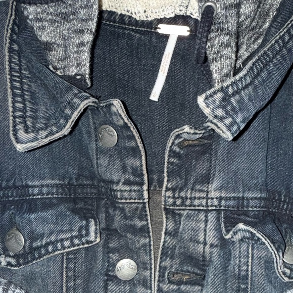 Free People Washed Black Denim Knit Hoodie Jacket 100% Cotton Size L - Picture 7 of 10